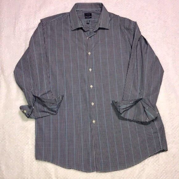 Arrow Slim Fit Men’s Long Sleeve Shirt Size 16-16.5 32/33 Black/White/Blue Check - Picture 1 of 13